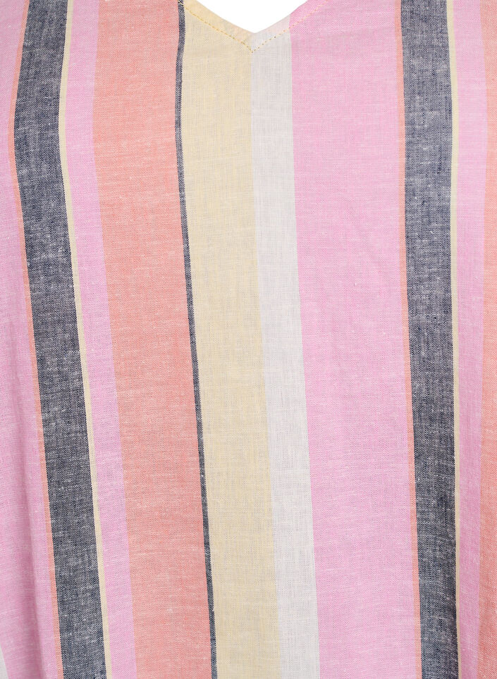 Krótka sukienka z lnu i wiskozy z rekawami 3/4, Żółty, Packshot image number 2