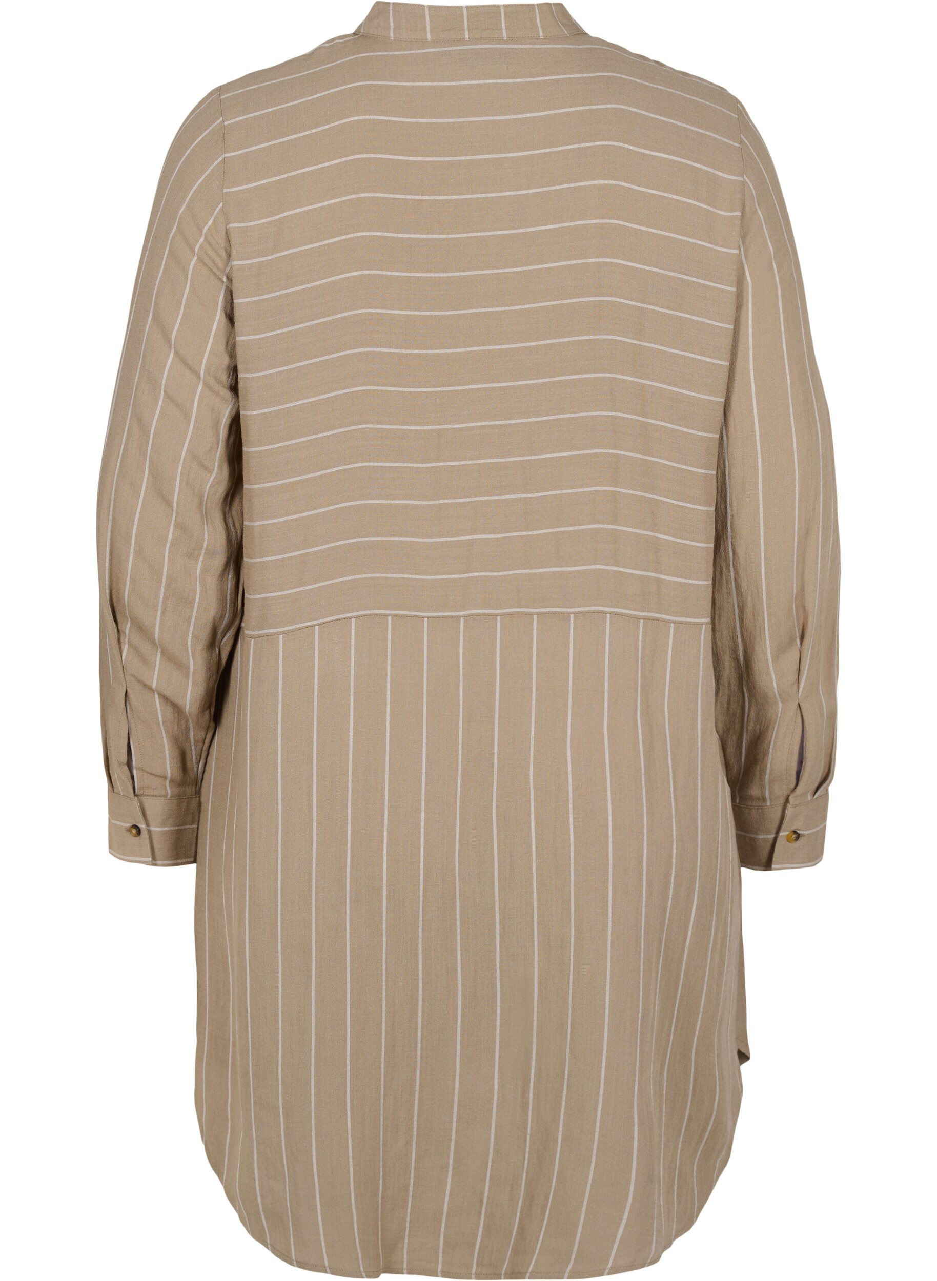 Zizzi Long striped shirt in a viscose mix, Timber Wolf/White, Packshot image number 1