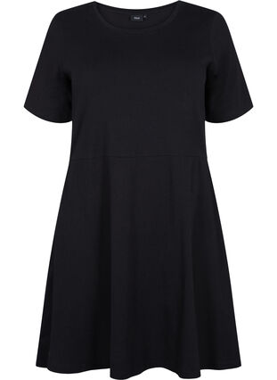 Jednokolorowa bawelniana sukienka z krótkim rekawem, Black, Packshot image number 0