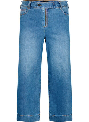 Krótkie jeansy z rozkloszowanymi nogawkami, Blue denim, Packshot image number 0