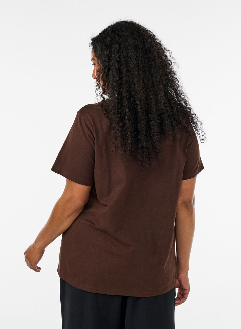 T-shirt z guzikami, Brązowy, Model image number 2