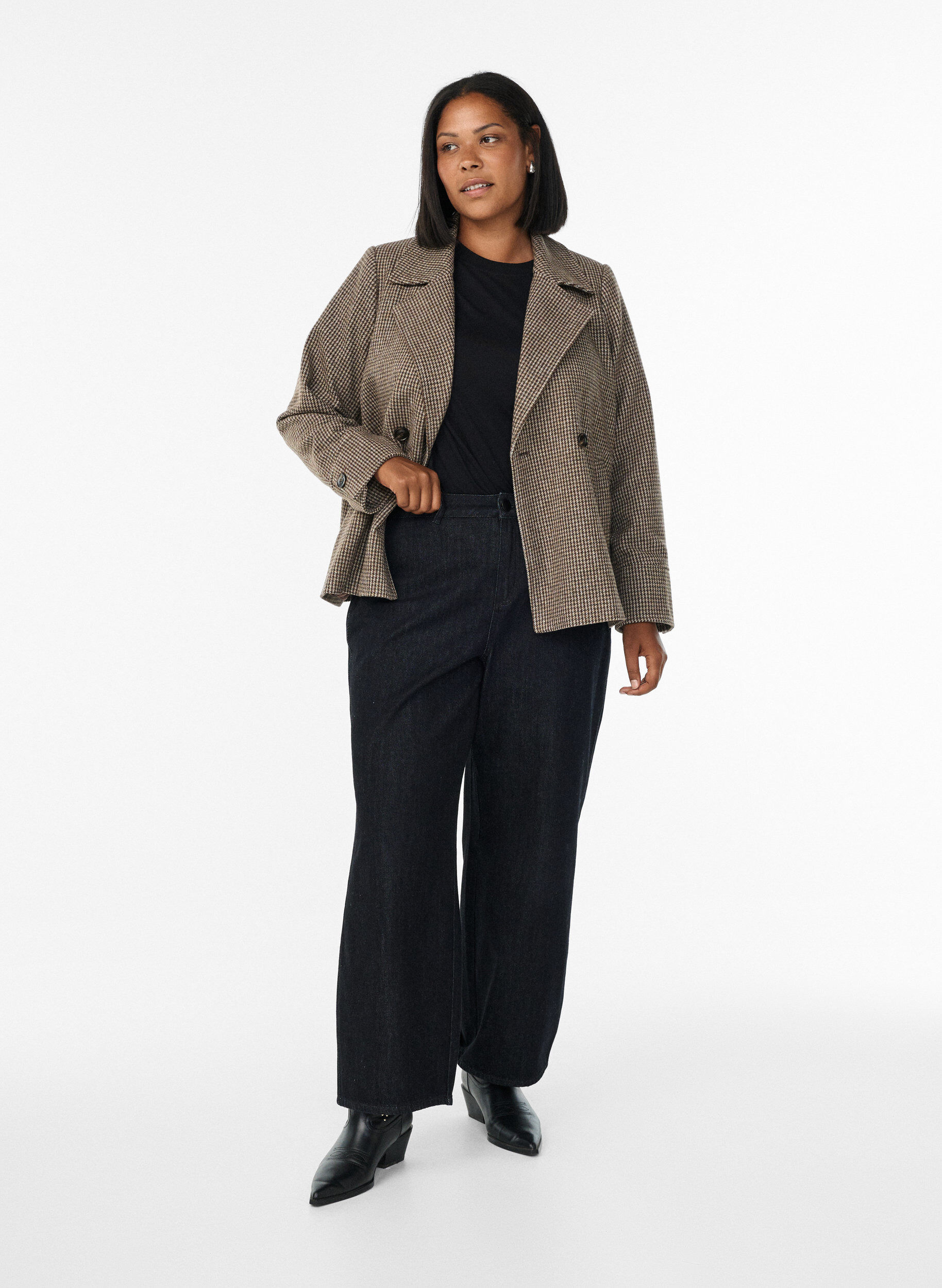 Zizzi Kr&oacute;tka marynarka dwurzedowa, Brązowy, Model image number 1