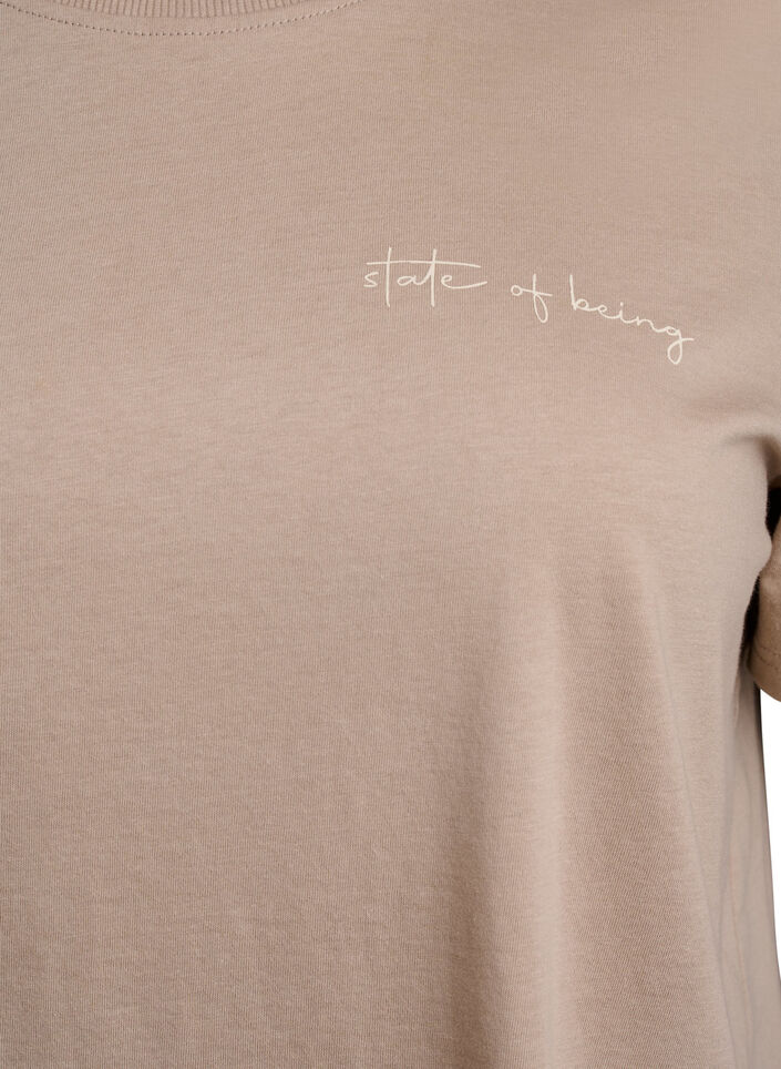 T-shirt z nadrukiem tekstowym i okraglym dekoltem, Brązowy, Packshot image number 2