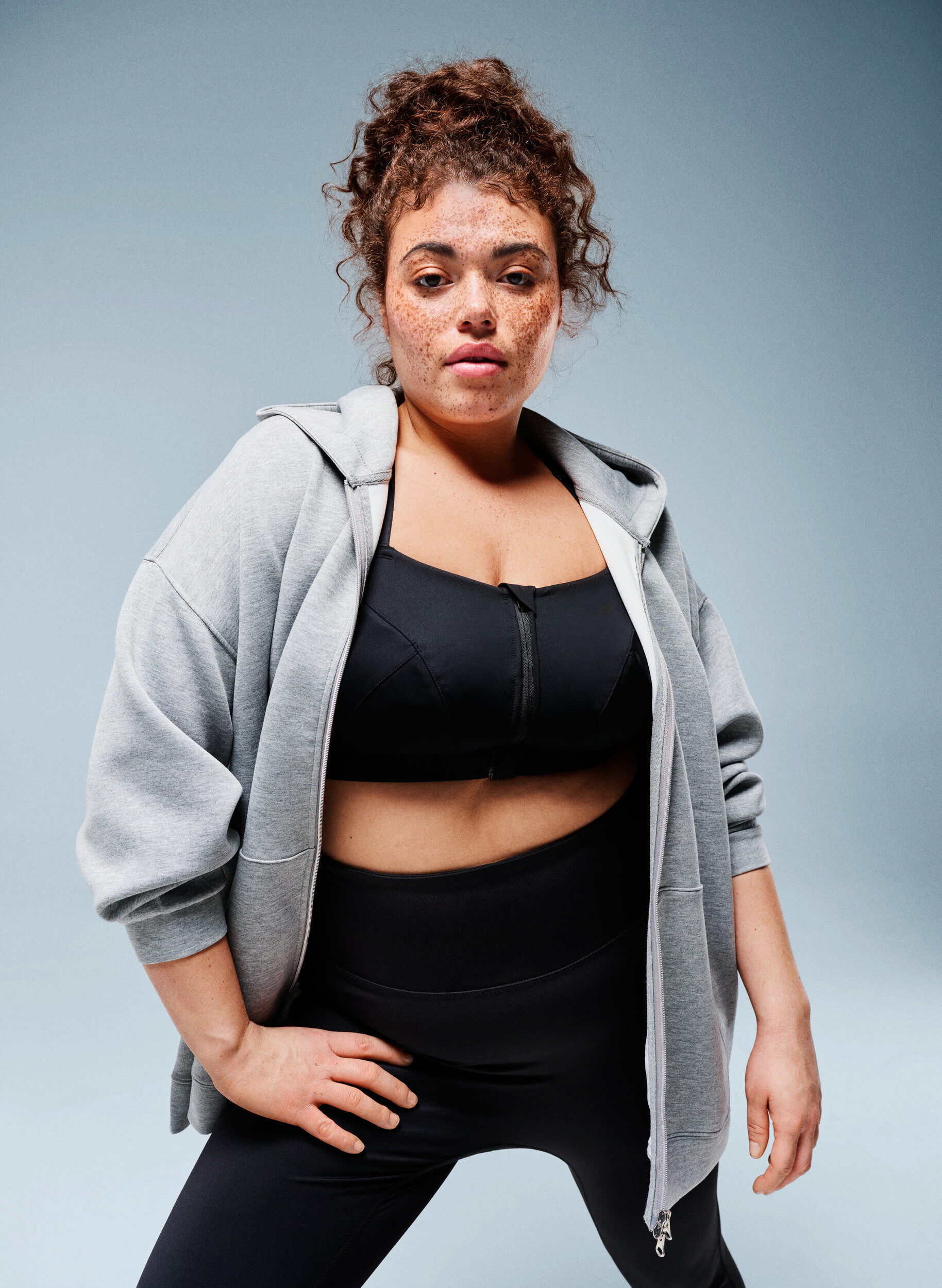 Zizzi Bluza z kapturem do nurkowania z zamkiem i kieszeniami, Szary, Image image number 0