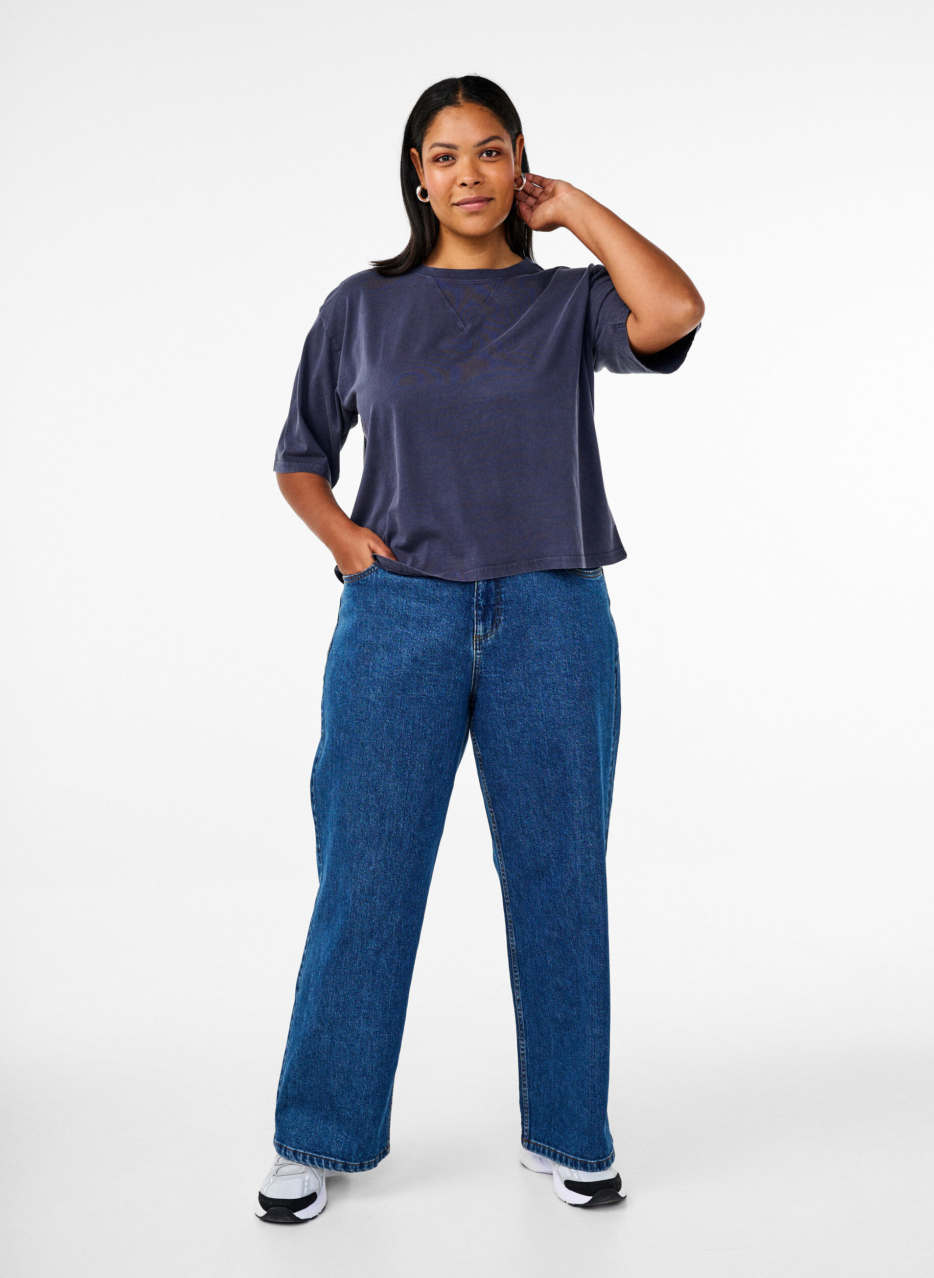 Zizzi Koszulka o pudelkowym fasonie z bawelny organicznej, Niebieskie, Model image number 1