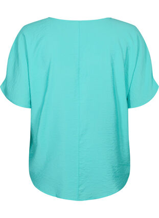 Wiskozowa bluzka z krótkim rekawem i dekoltem w szpic, Turquoise, Packshot image number 1
