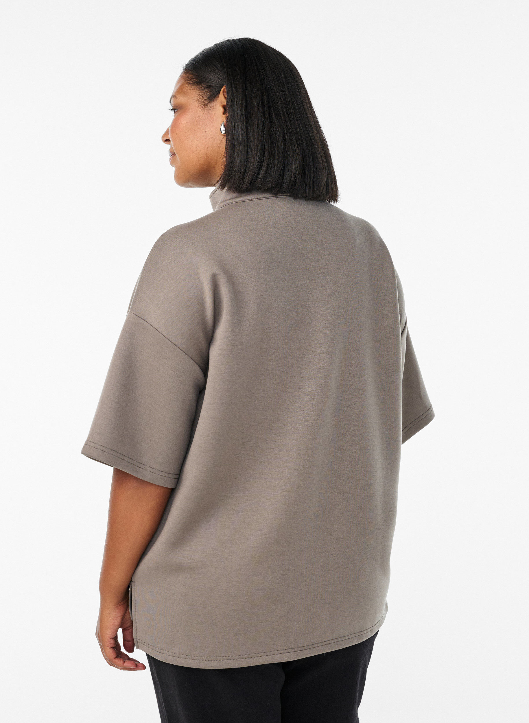 Zizzi Bluza z kr&oacute;tkim rekawem i wysokim kolnierzem, Brązowy, Model image number 2