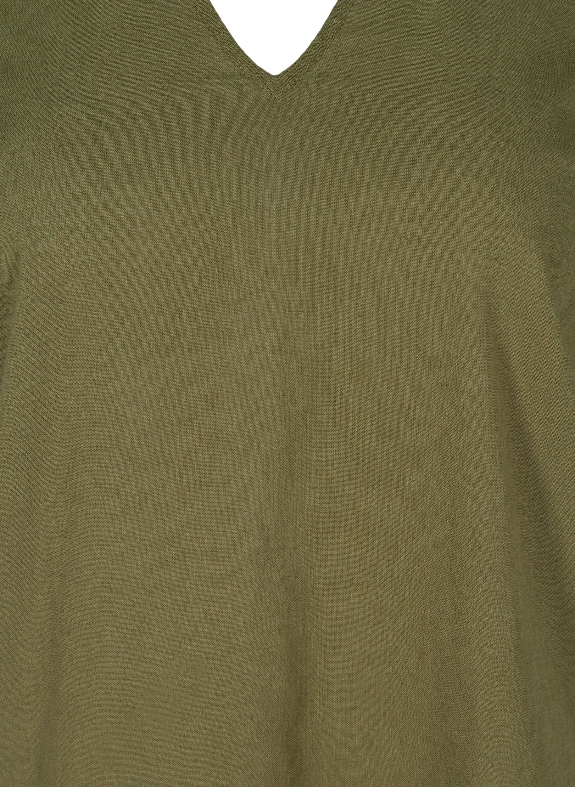 Zizzi Short-sleeved dress in a cotton blend with linen, Ivy Green, Packshot image number 2