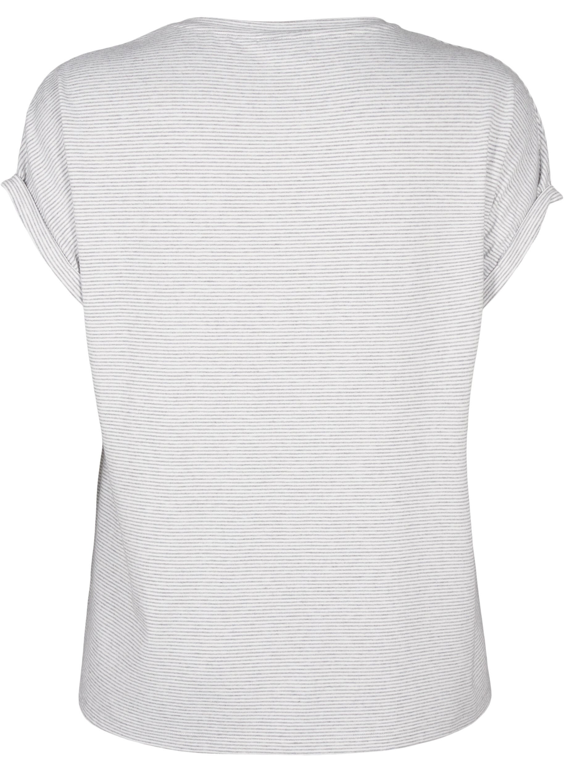 Zizzi Pasiasta koszula nocna z kr&oacute;tkim rekawem, Szary, Packshot image number 1