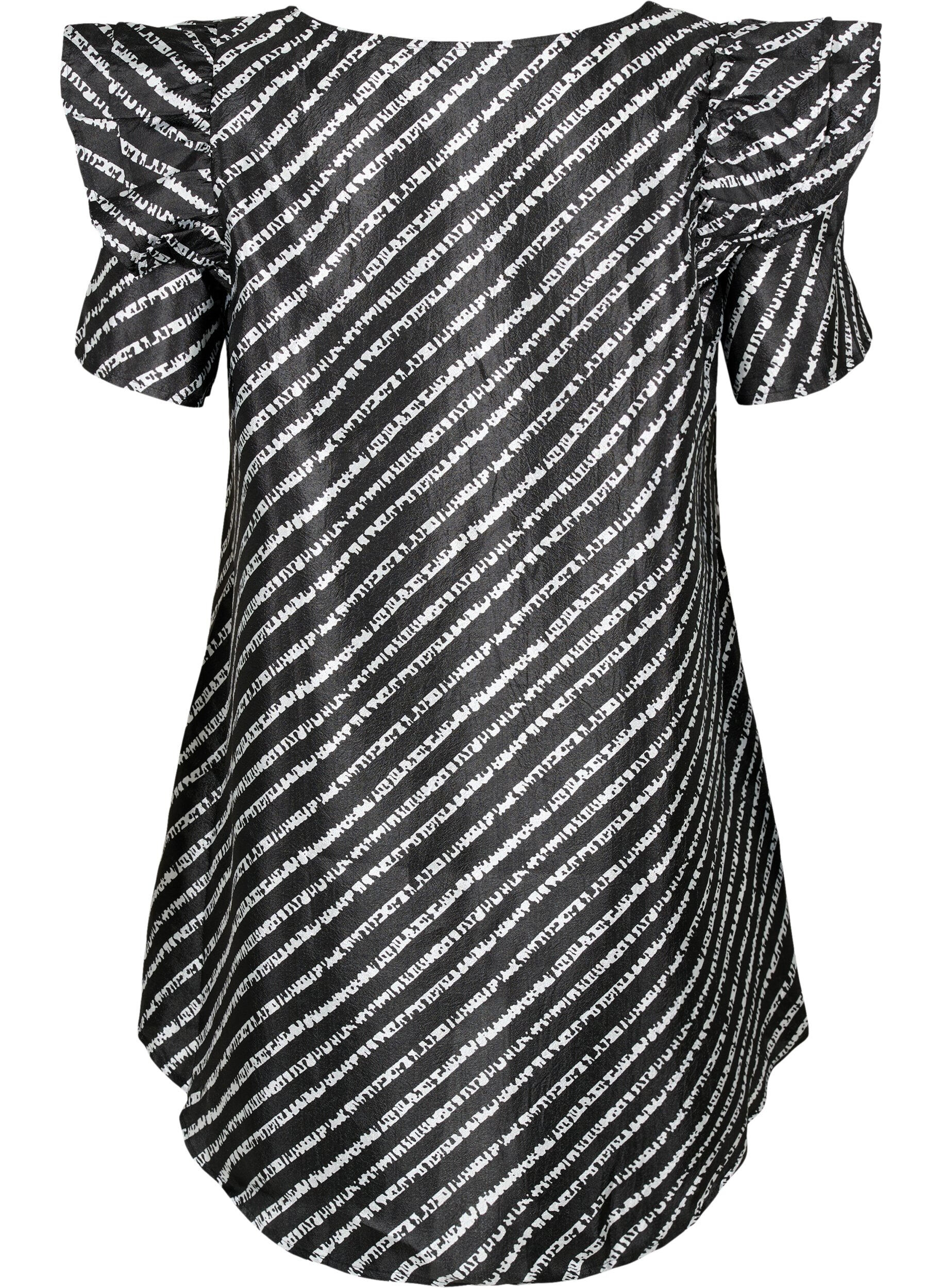Zizzi Pasiasta tunika z falbankami, Black/White Stripes, Packshot image number 1