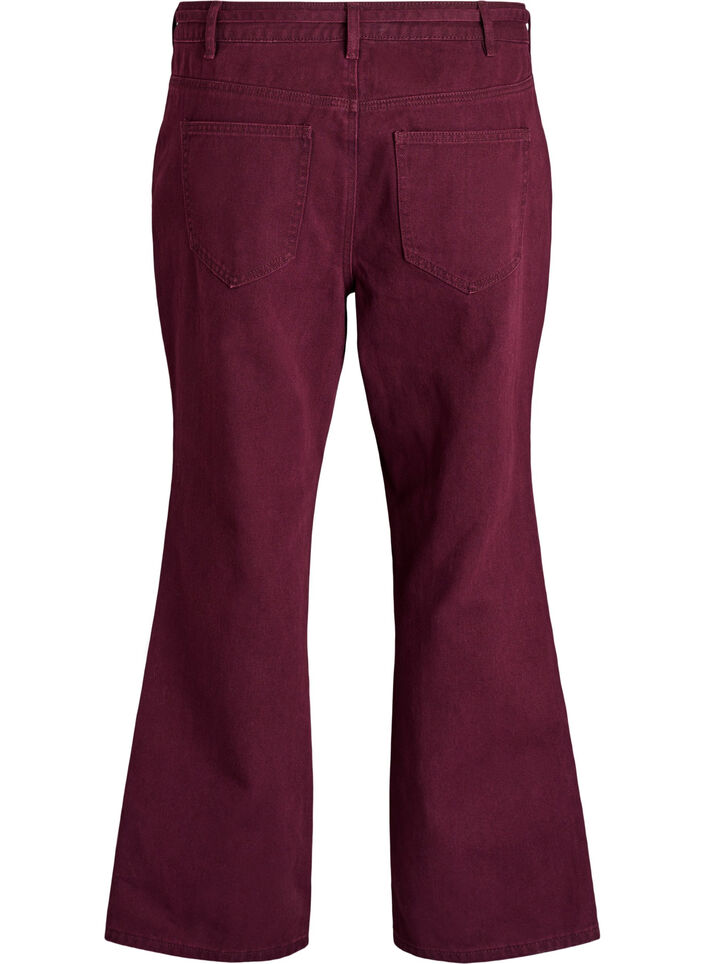 Kolorowe jeansy z wysokim stanem i paskiem, Czerwony, Packshot image number 1