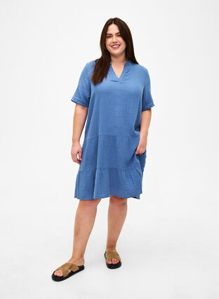 Sukienka z krótkim rekawem wykonana w 100 % z bawelny, Moonlight Blue, Model image number 2