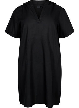 Sukienka z krótkim rekawem i kapturem, Black, Packshot image number 0