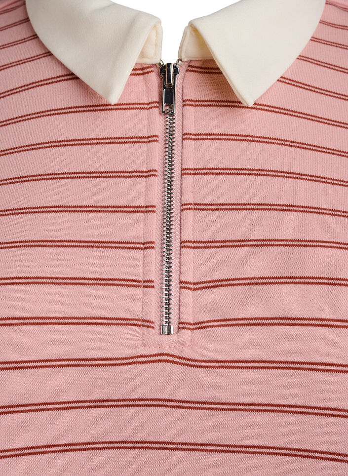 Koszulka polo w paski z zamkiem blyskawicznym, Różowy, Packshot image number 2