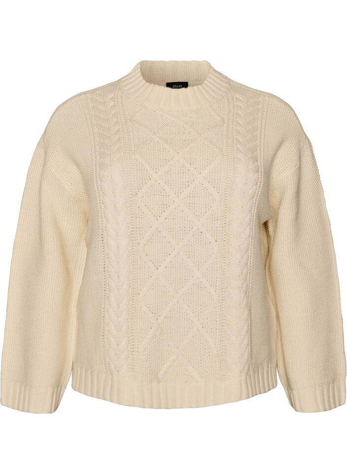 Sweter o warkoczowym splocie, Biały, Packshot image number 0