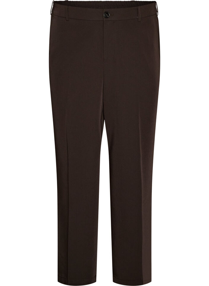 Spodnie szyte na wysoka talie z prasowanymi faldami, Brązowy, Packshot image number 0