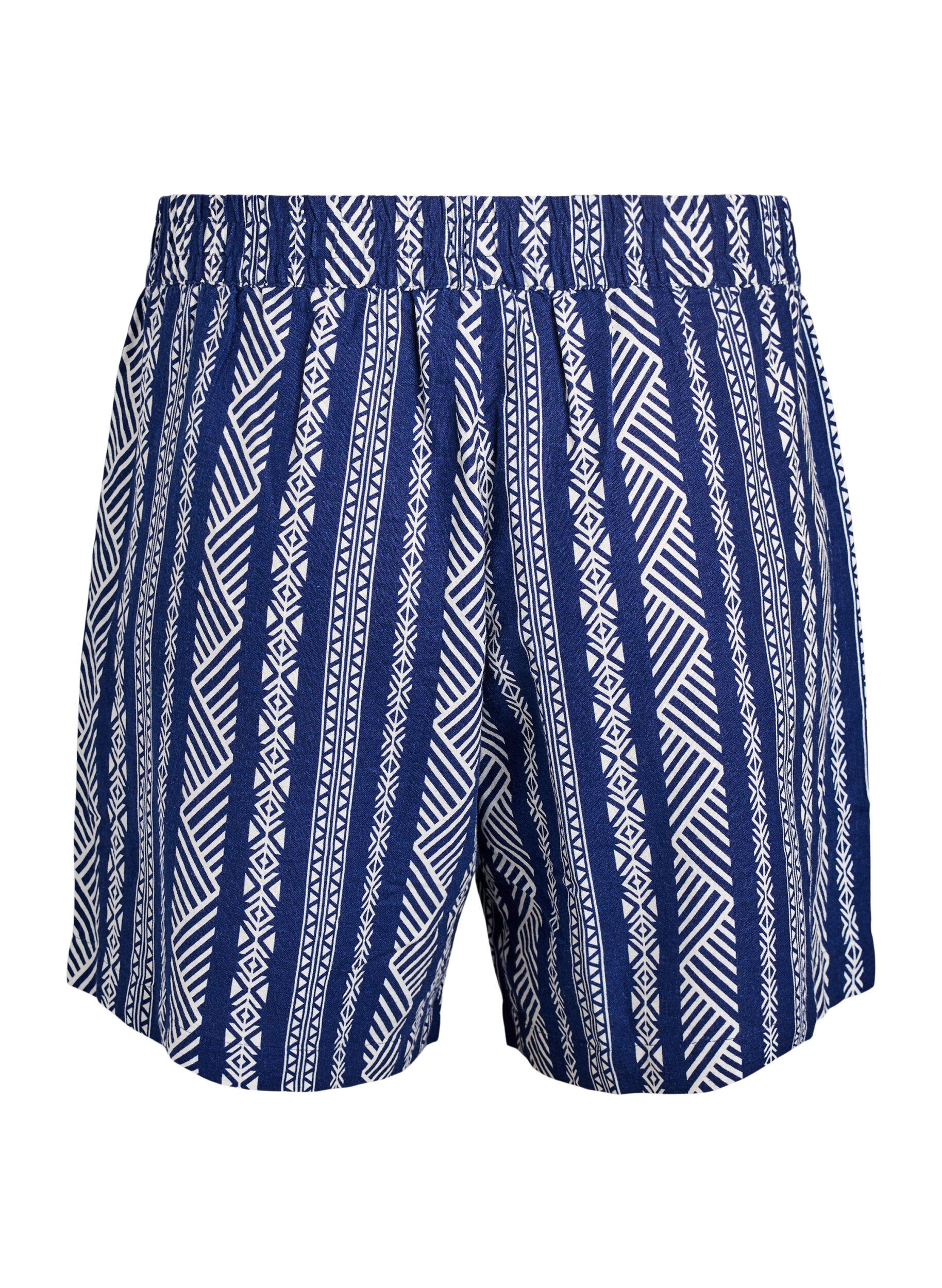 Zizzi Szorty w paski wykonane z mieszanki lnu i wiskozy, Niebieskie, Packshot image number 1