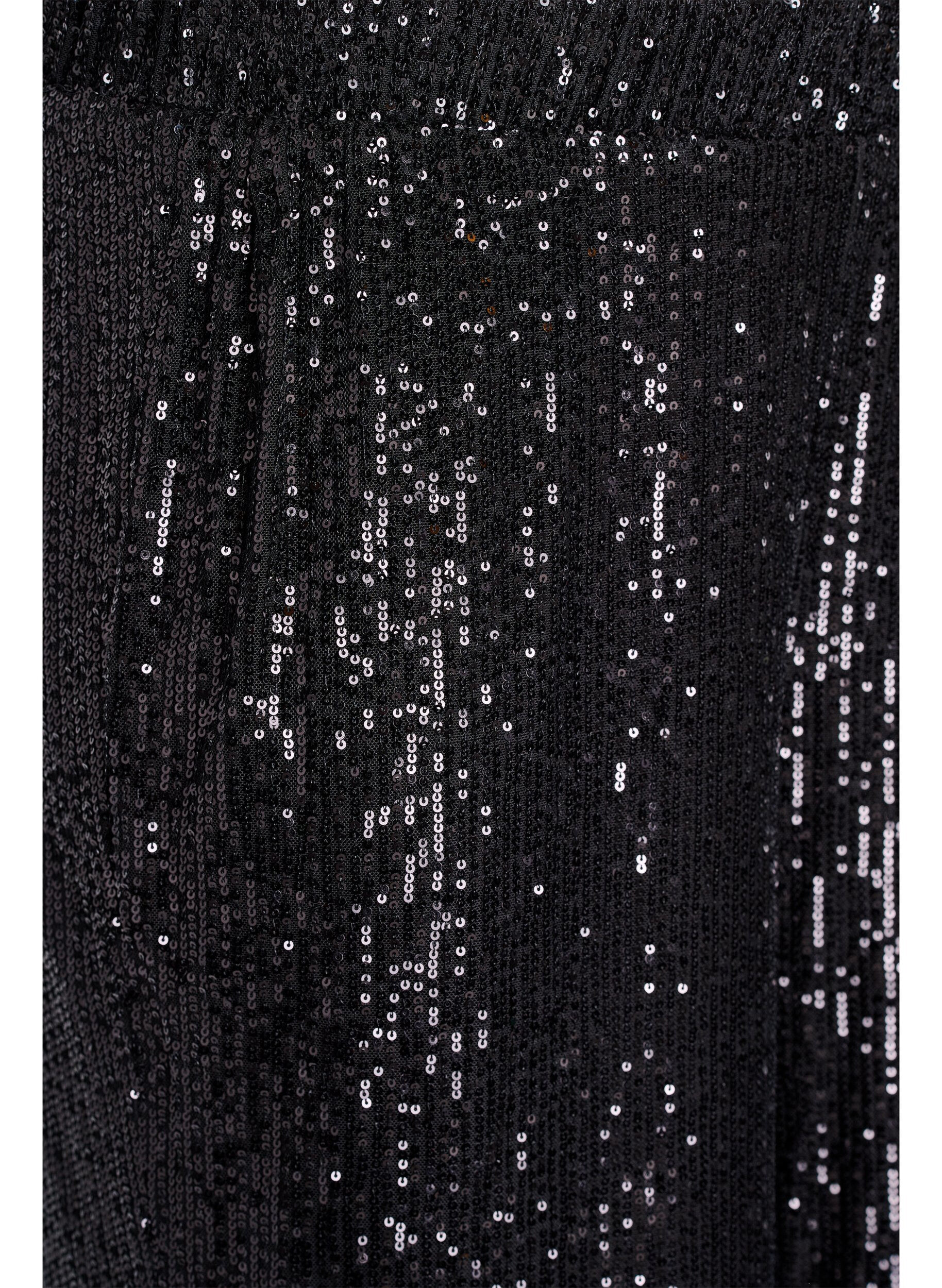 Zizzi Spodnie z cekinami, wysokim stanem i szerokimi nogawkami, Czarne, Packshot image number 2