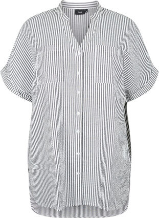 Koszula w paski z kieszeniami na piersi, White/Black Stripe, Packshot image number 0