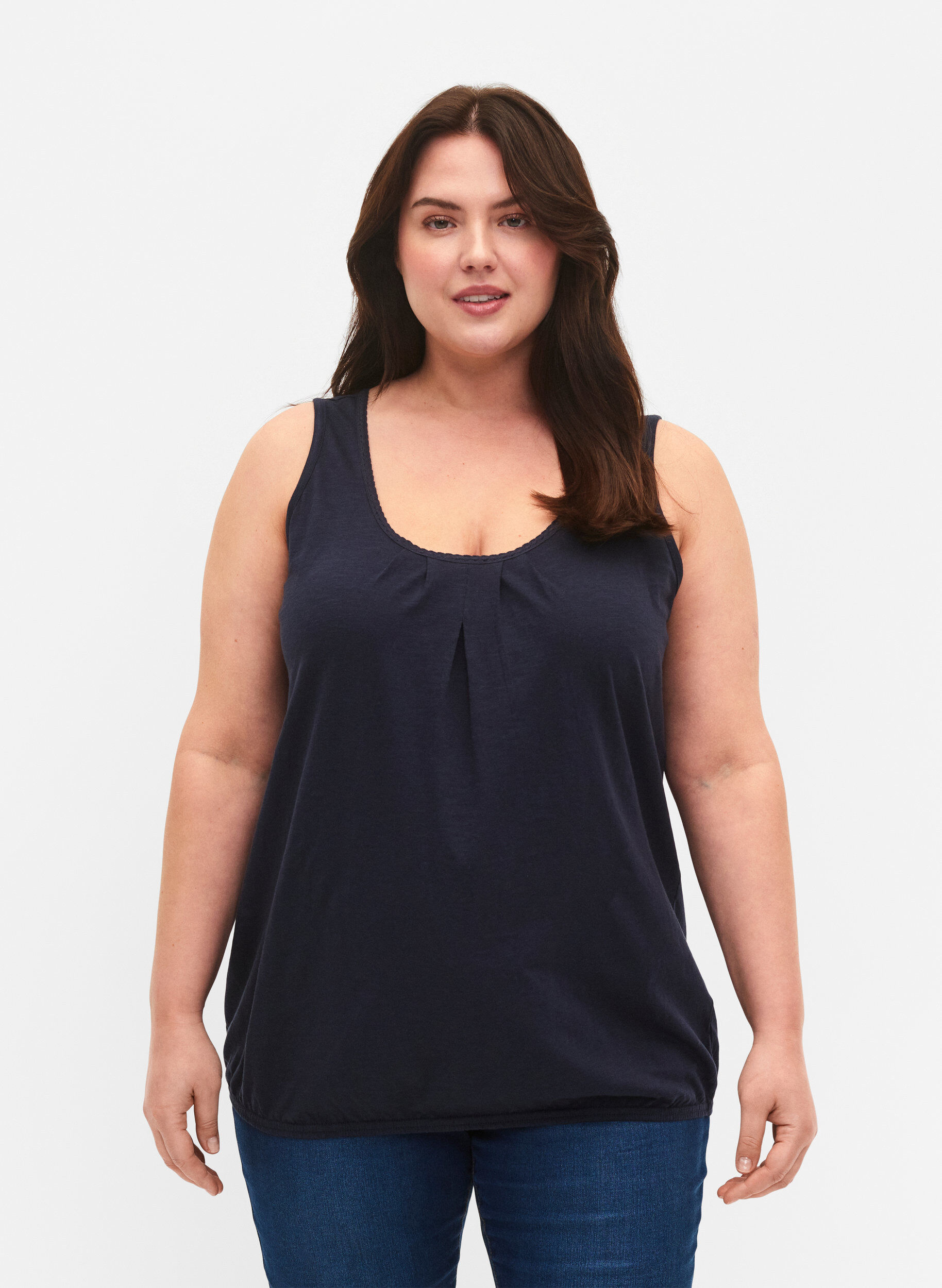 Zizzi Bawelniany top z koronkowym wykonczeniem, Navy Blazer, Model image number 0