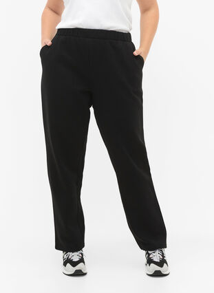Luzne bawelniane spodnie z kieszeniami, Black, Model image number 2