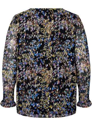Bluzka w kwiaty z dlugimi rekawami i dekoltem w szpic, Black/Vibrant Flower, Packshot image number 1