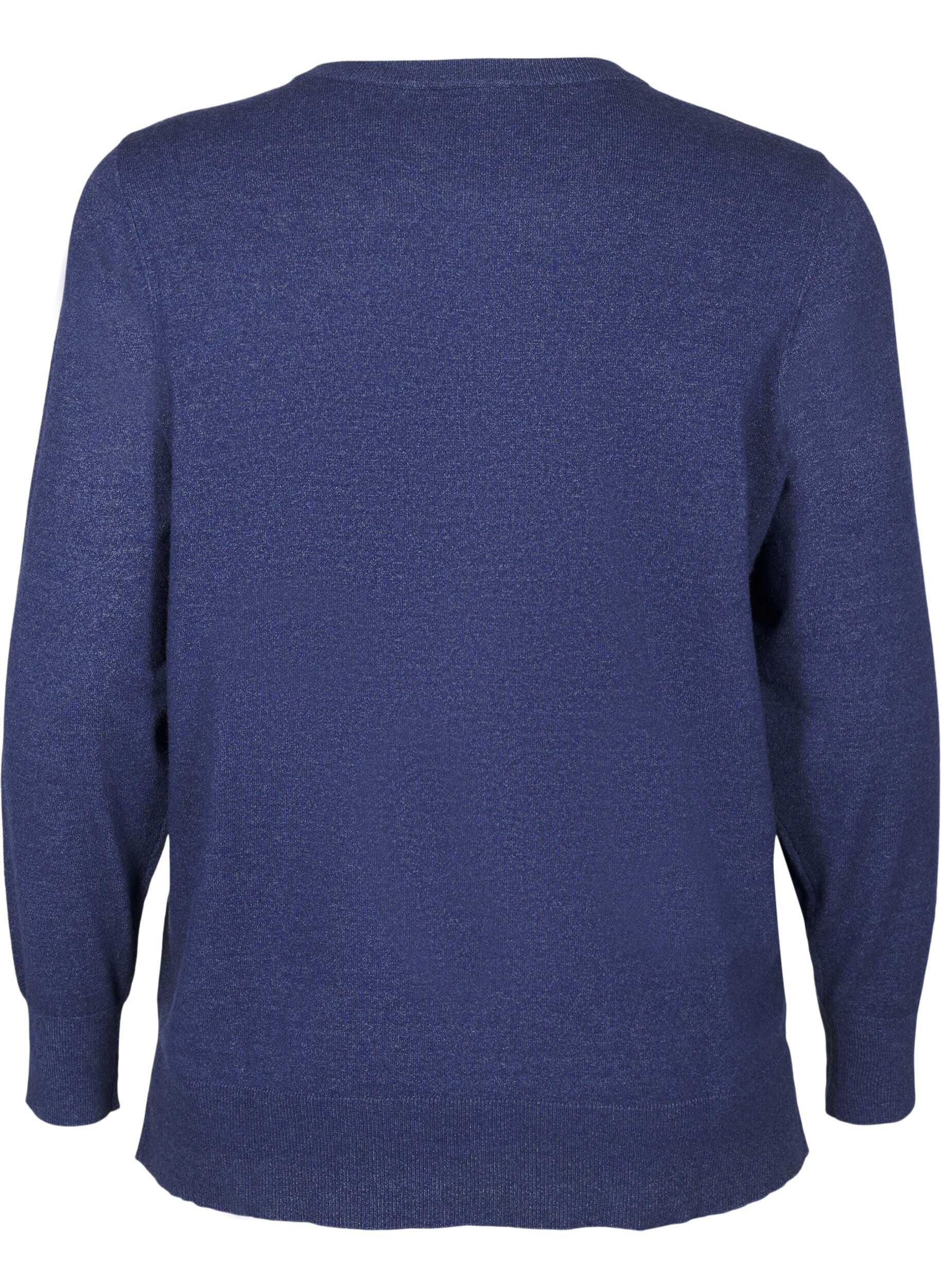 Zizzi Dzianinowa bluzka z dlugim rekawem i rozcieciem, Niebieskie, Packshot image number 1