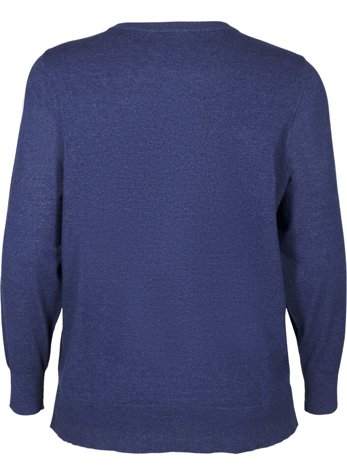 Dzianinowa bluzka z dlugim rekawem i rozcieciem, Niebieskie, Packshot image number 1