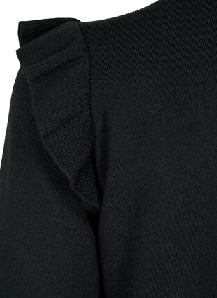 Dzianinowy kardigan z falbankami i kieszeniami, Black, Packshot image number 3