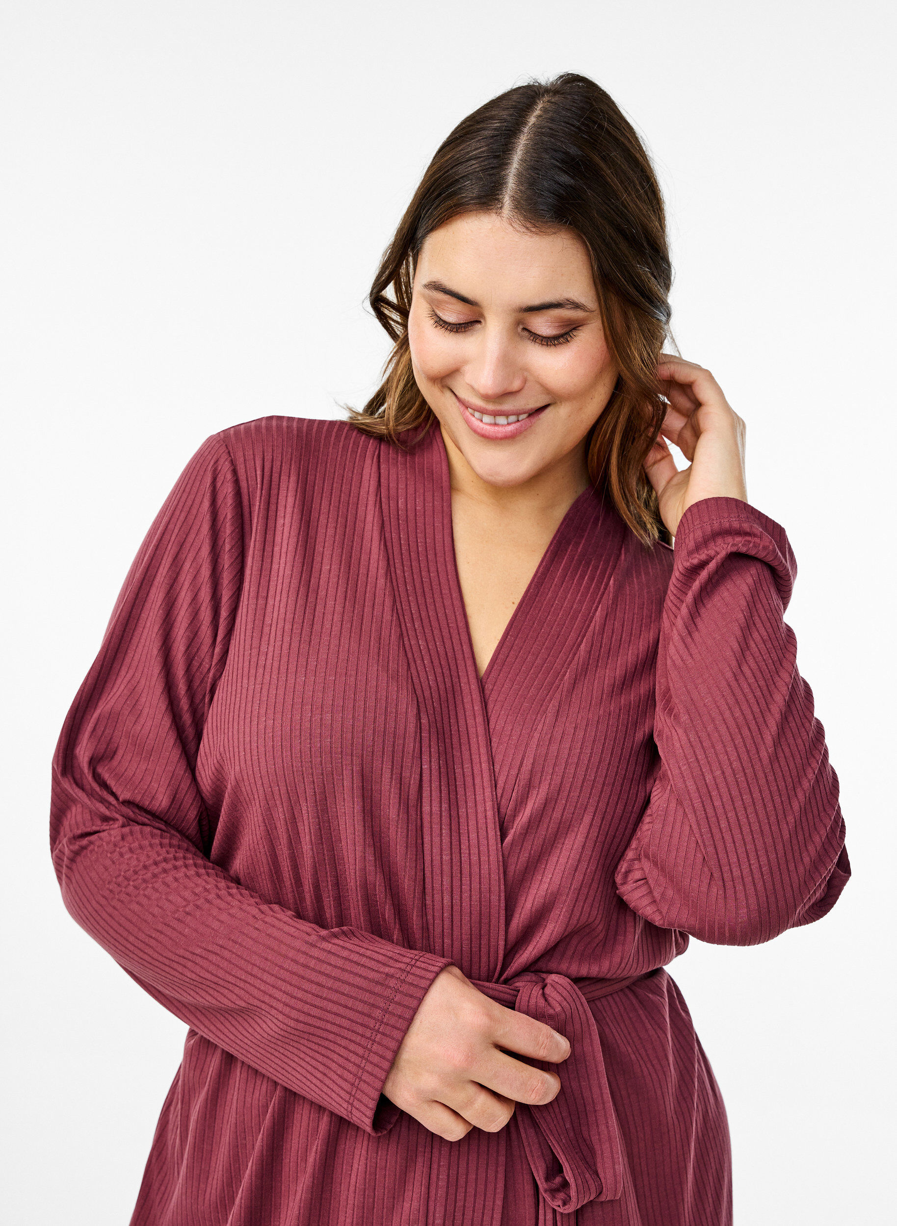 Zizzi Szlafrok z paskiem, Rose Brown, Model image number 2