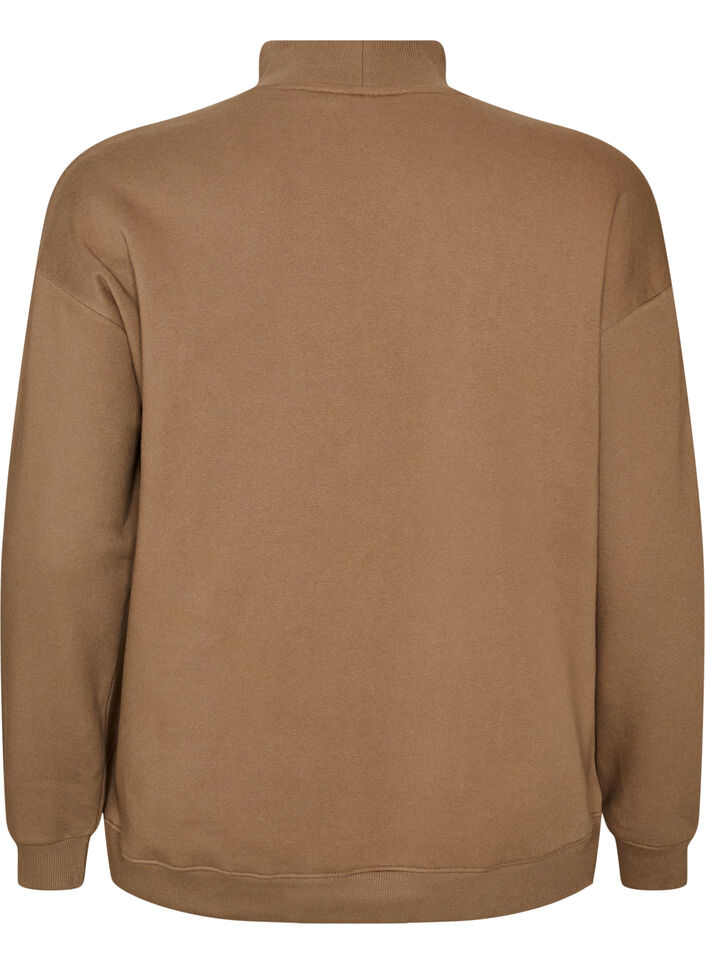 Bluza z wysokim kolnierzem i sportowym motywem z przodu, Brązowy, Packshot image number 1