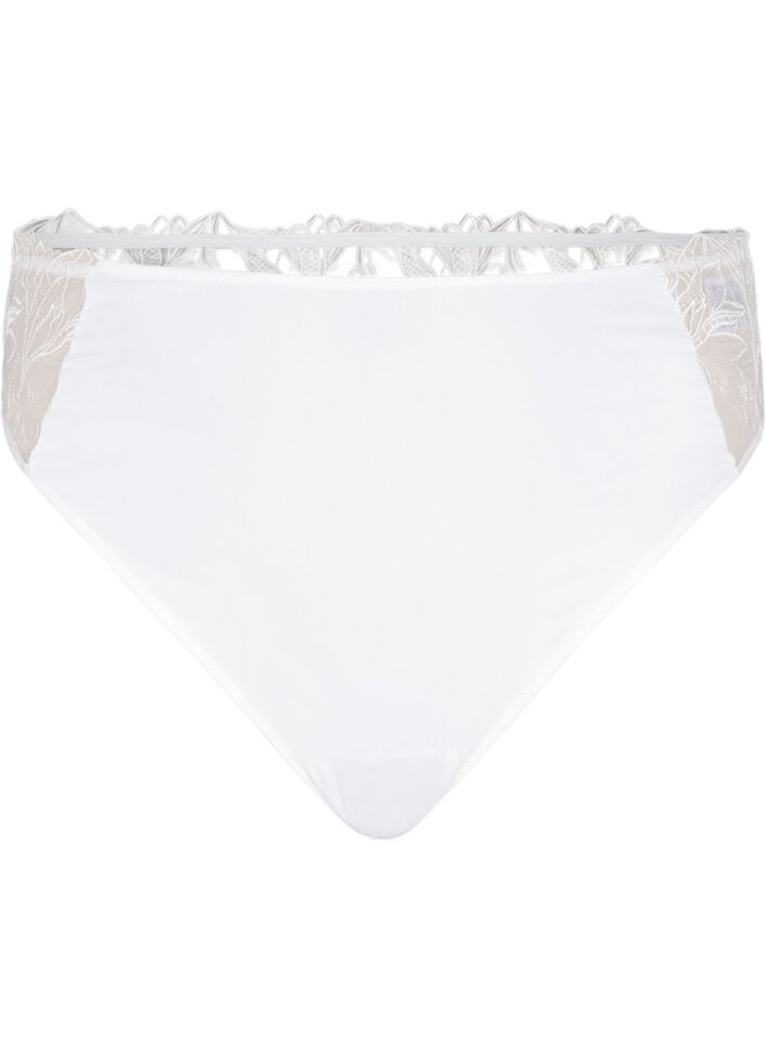Stringi z mikrofibry z koronka, Biały, Packshot image number 0