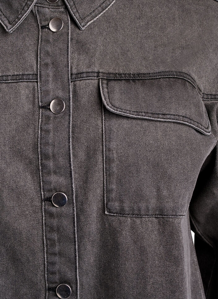 Dzinsowa koszula z oczkami na rekawach, Grey Denim, Packshot image number 2