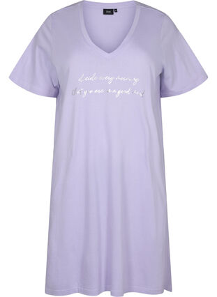Koszula nocna z bawelny organicznej z dekoltem w szpic (GOTS), Lavender Decide, Packshot image number 0