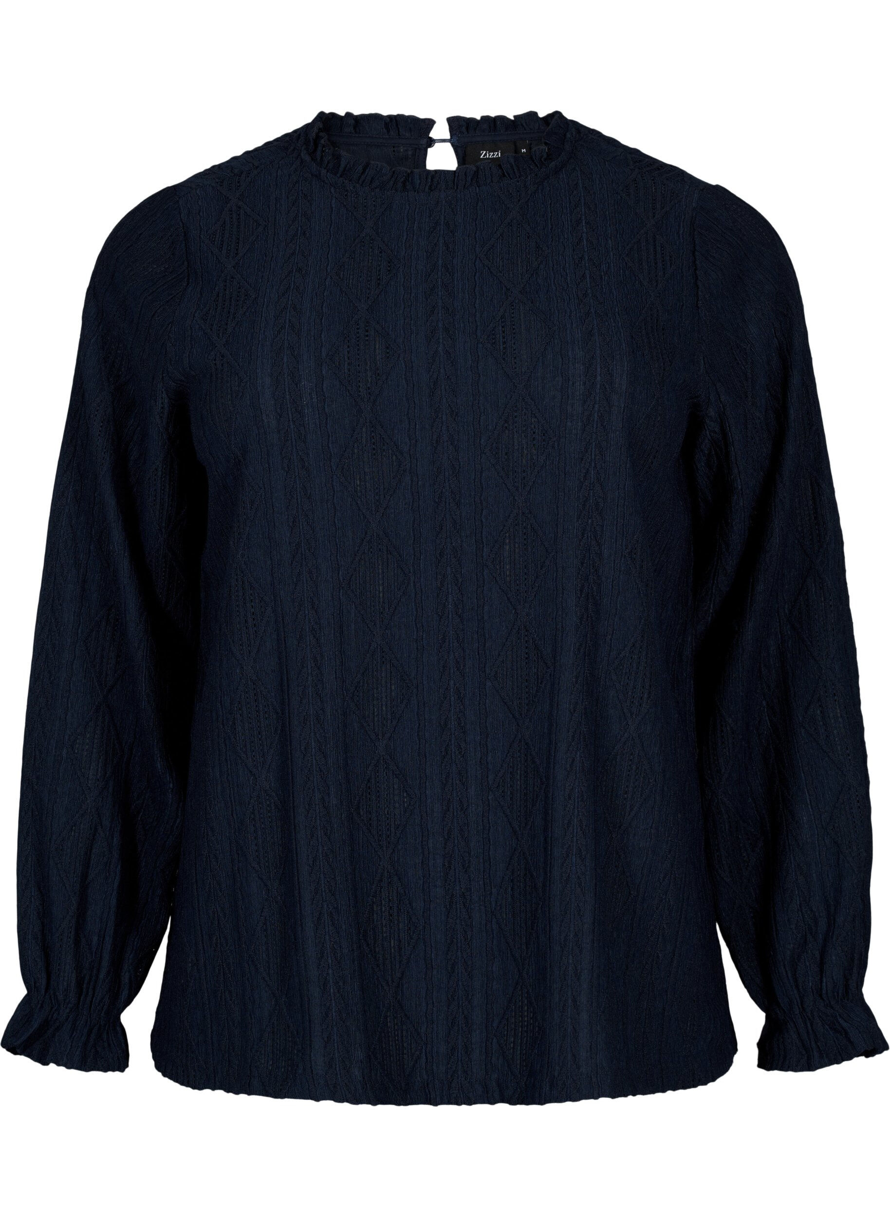 Zizzi Bluzka w jednolitym kolorze z falbanami i wzorem, Night Sky, Packshot image number 0