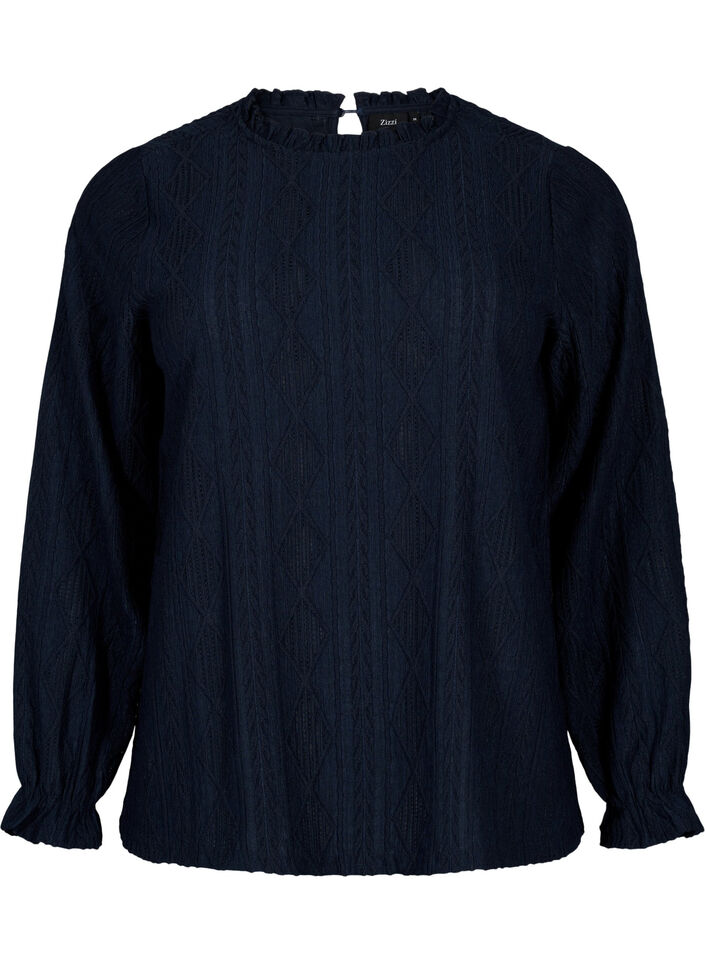 Bluzka w jednolitym kolorze z falbanami i wzorem, Night Sky, Packshot image number 0