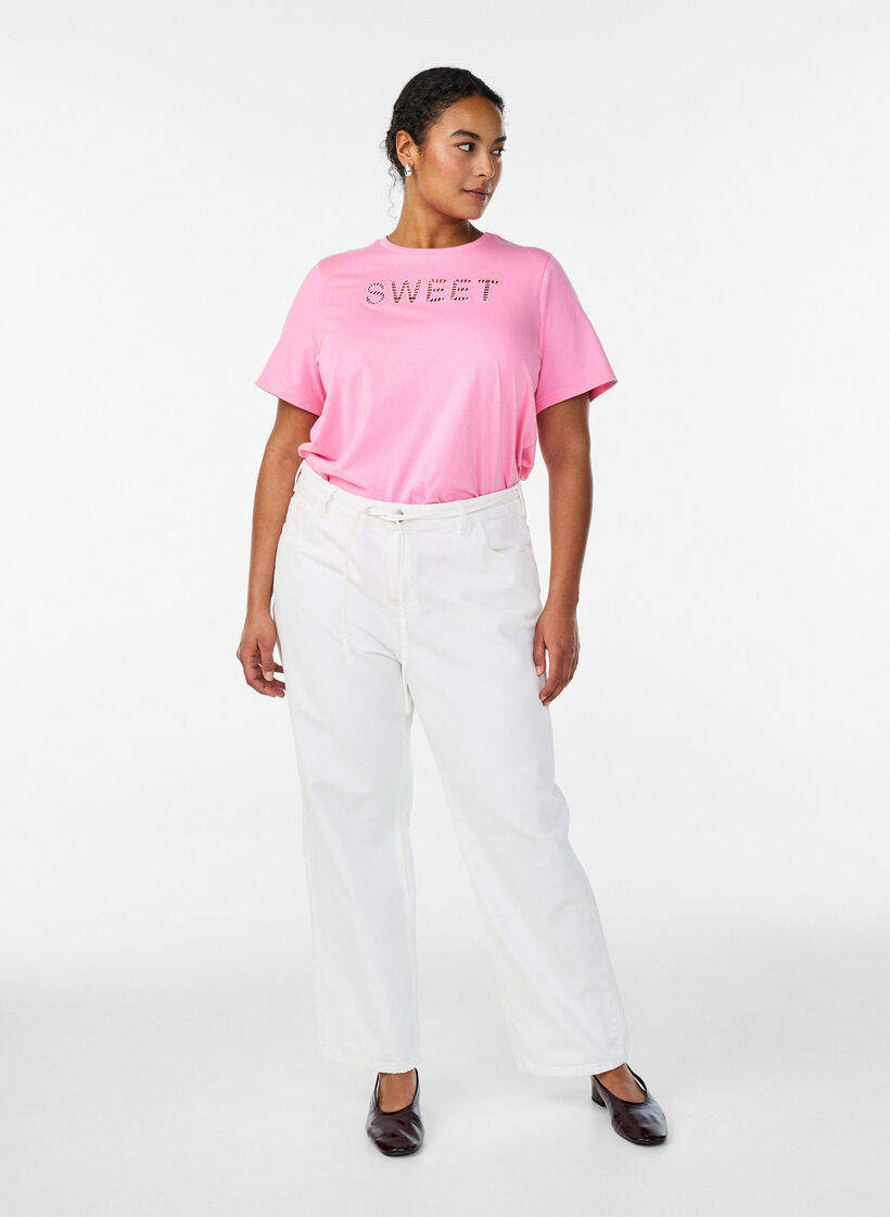 Koszulka bawelniana z haftowanym tekstem, Biały, Model image number 1