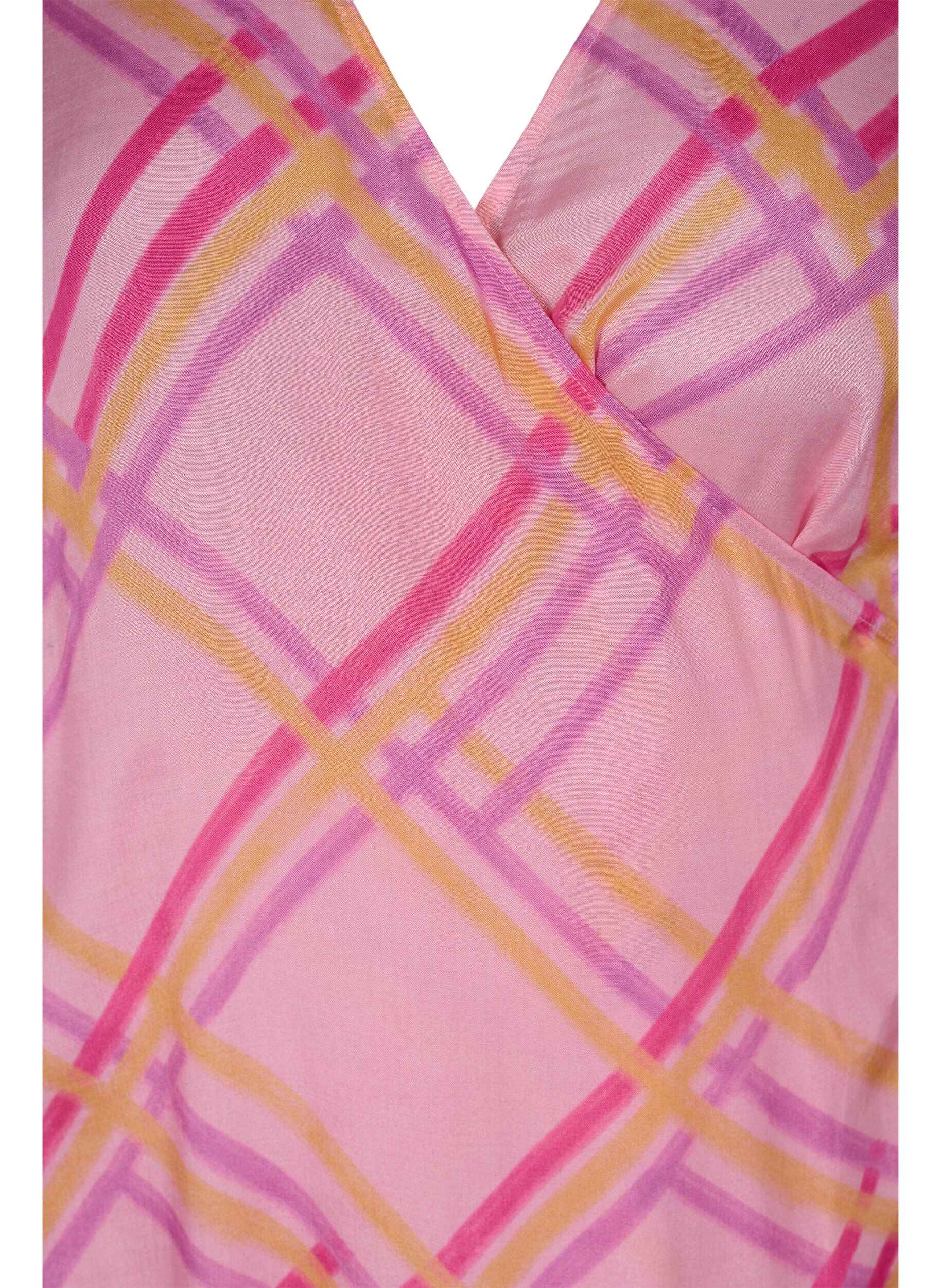 Zizzi Checkered viscose dress with wrap, Pink Check, Packshot image number 2
