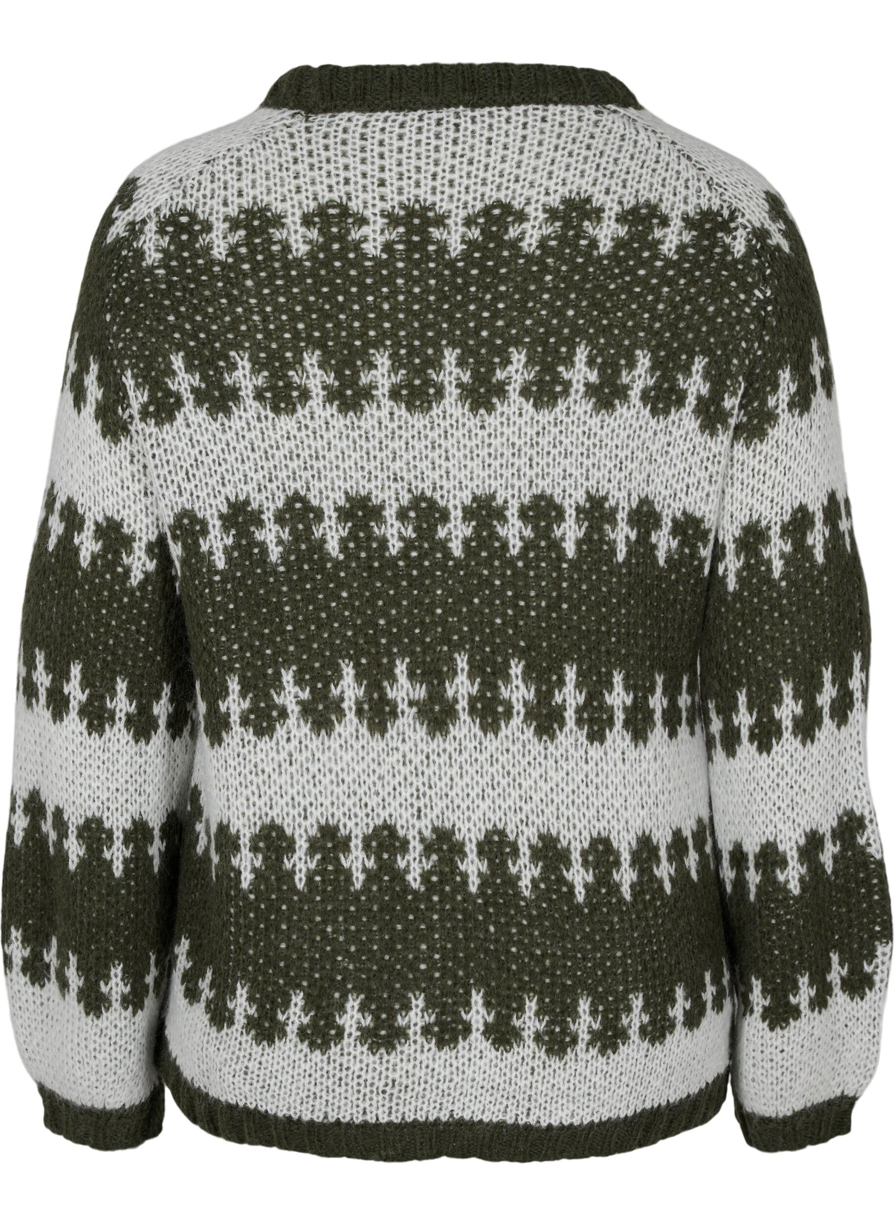 Zizzi Patterned knitted jumper, Forest Night Comb, Packshot image number 1