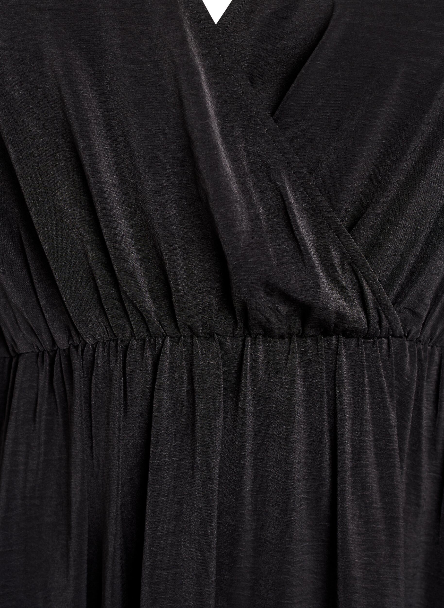 Zizzi Sukienka midi w stylu wrap z bufiastymi rekawami, Czarne, Packshot image number 2
