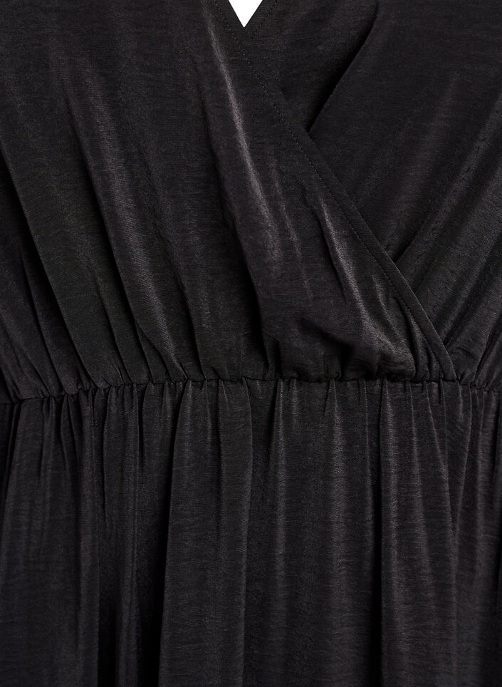 Sukienka midi w stylu wrap z bufiastymi rekawami, Czarne, Packshot image number 2