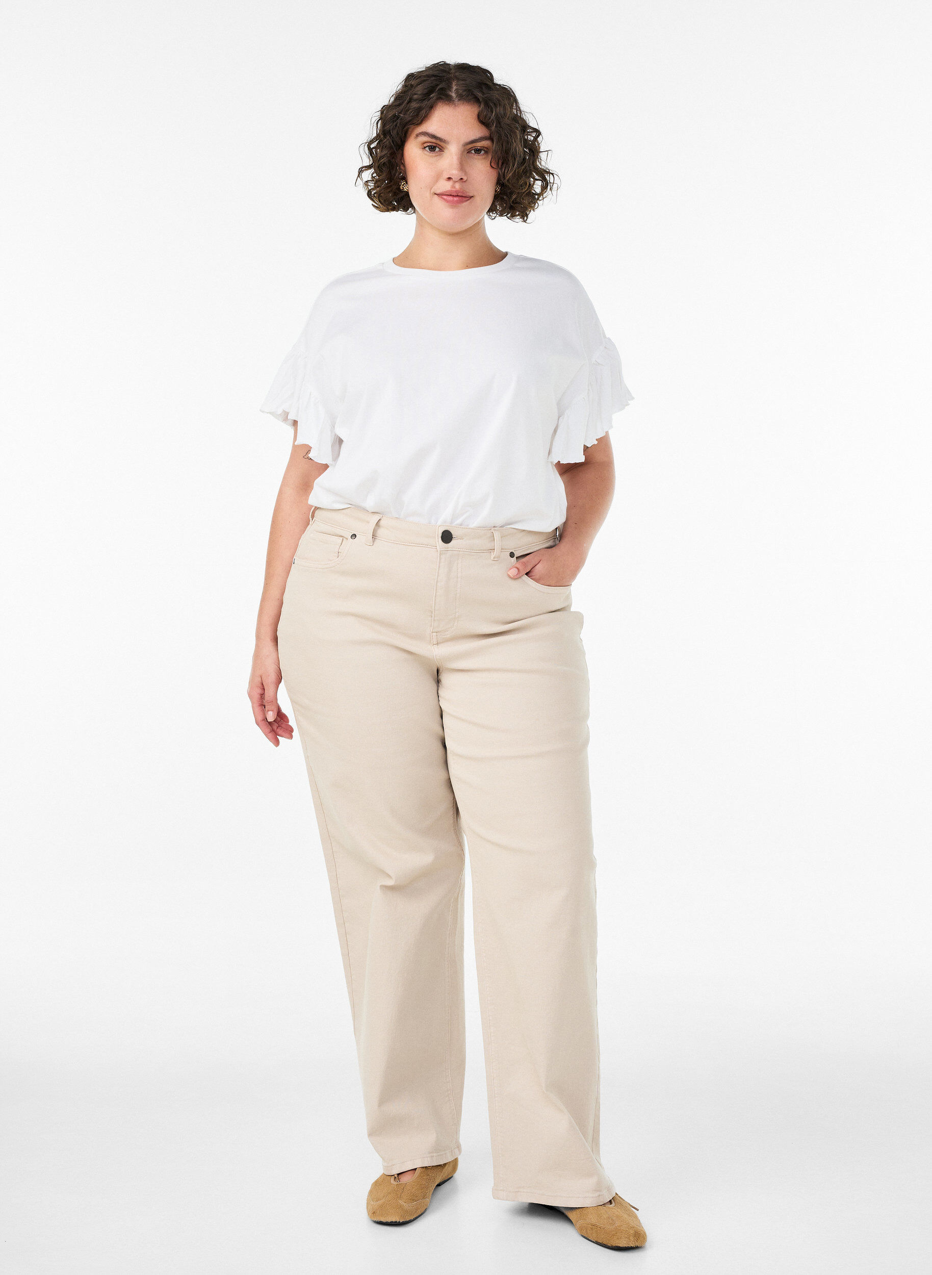 ZizziT-shirt z bawelny organicznej z bufiastymi rekawami, Biały, Model image number 1