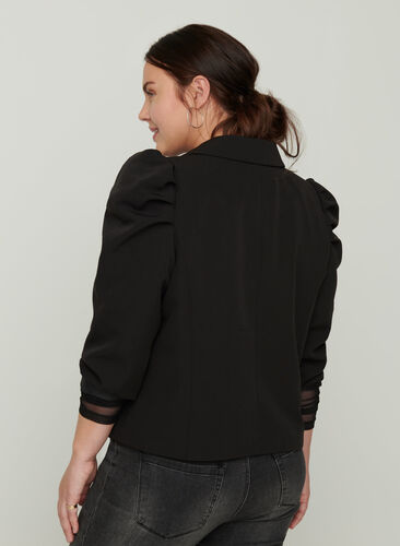 Short blazer with long puff sleeves, Black, Model image number 1