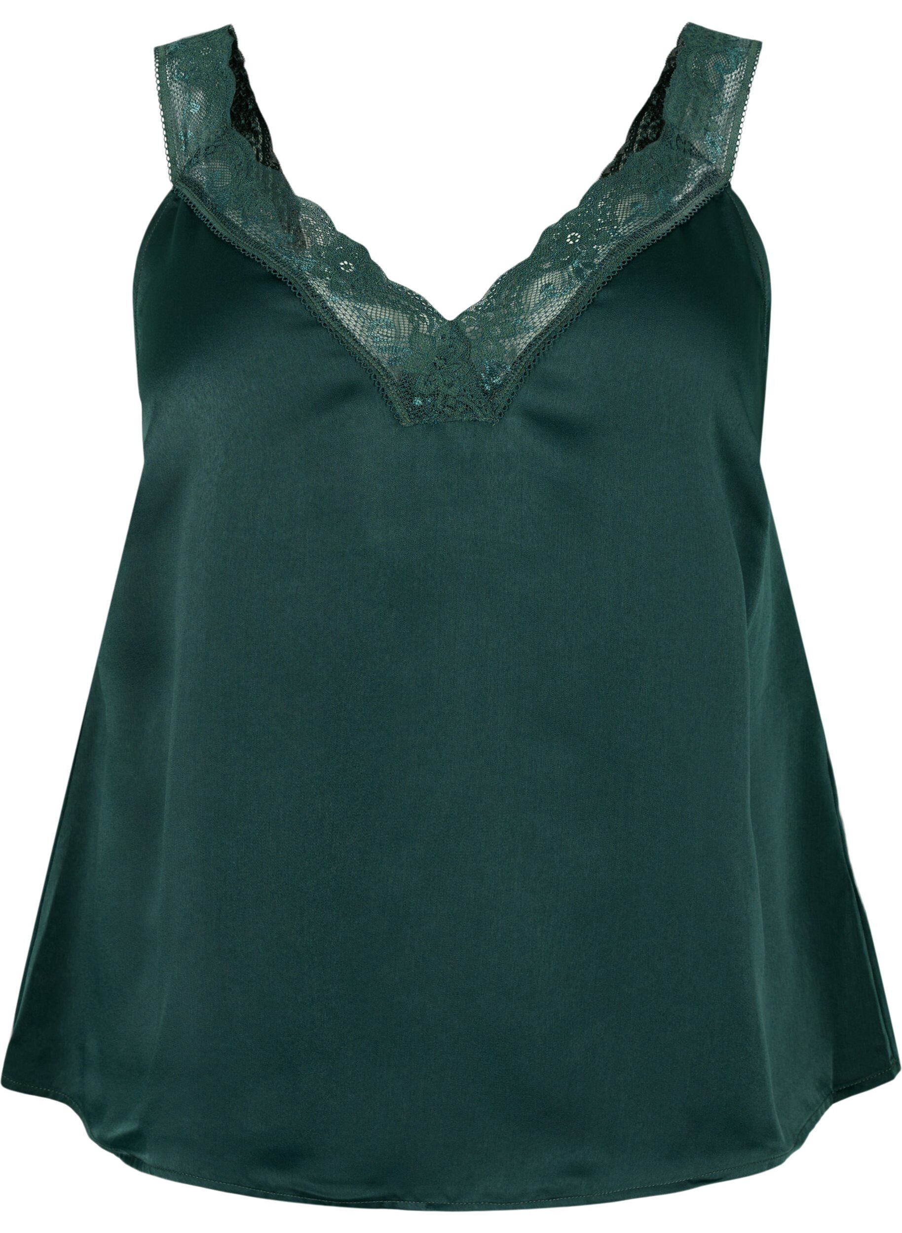 Zizzi FLASH - Top z dekoltem w serek i koronkowym obszyciem, Zielony, Packshot image number 0