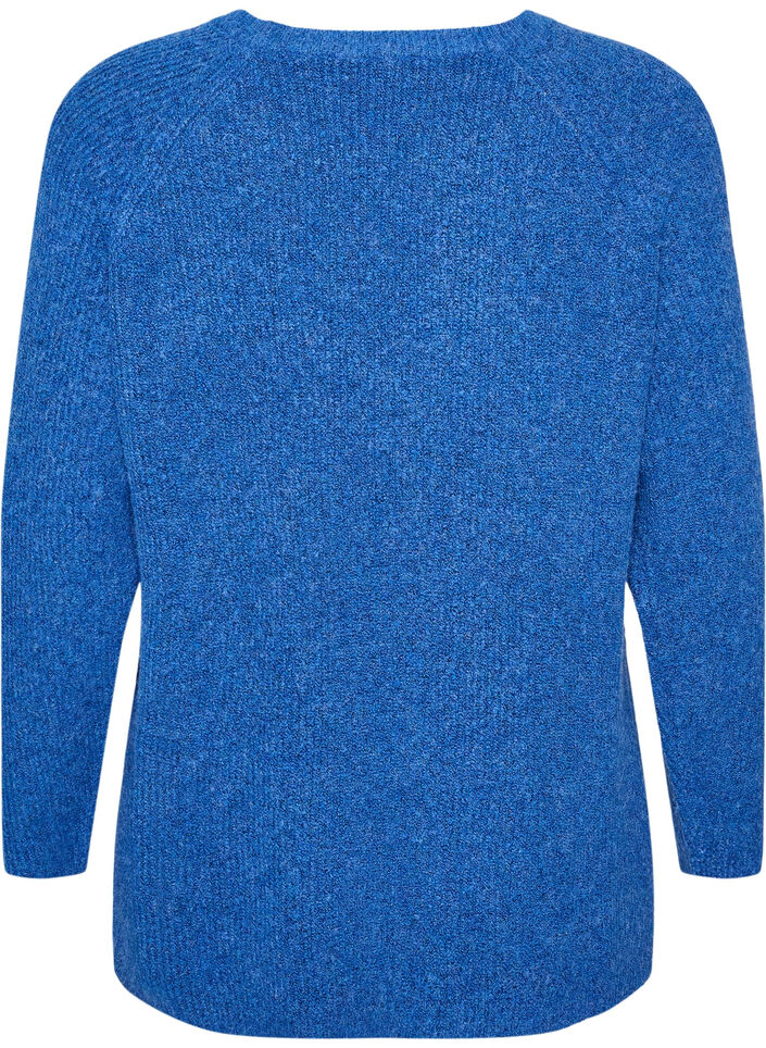 Dzianinowy sweter ze skosnym wzorem i raglanowymi rekawami, Niebieskie, Packshot image number 1