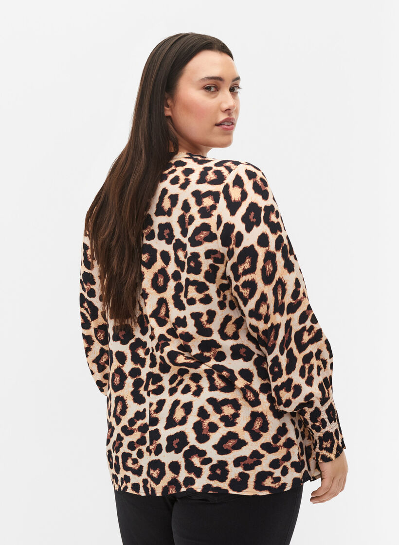 Drukowany wiskozowy top z marszczeniem, Leo AOP, Model image number 1