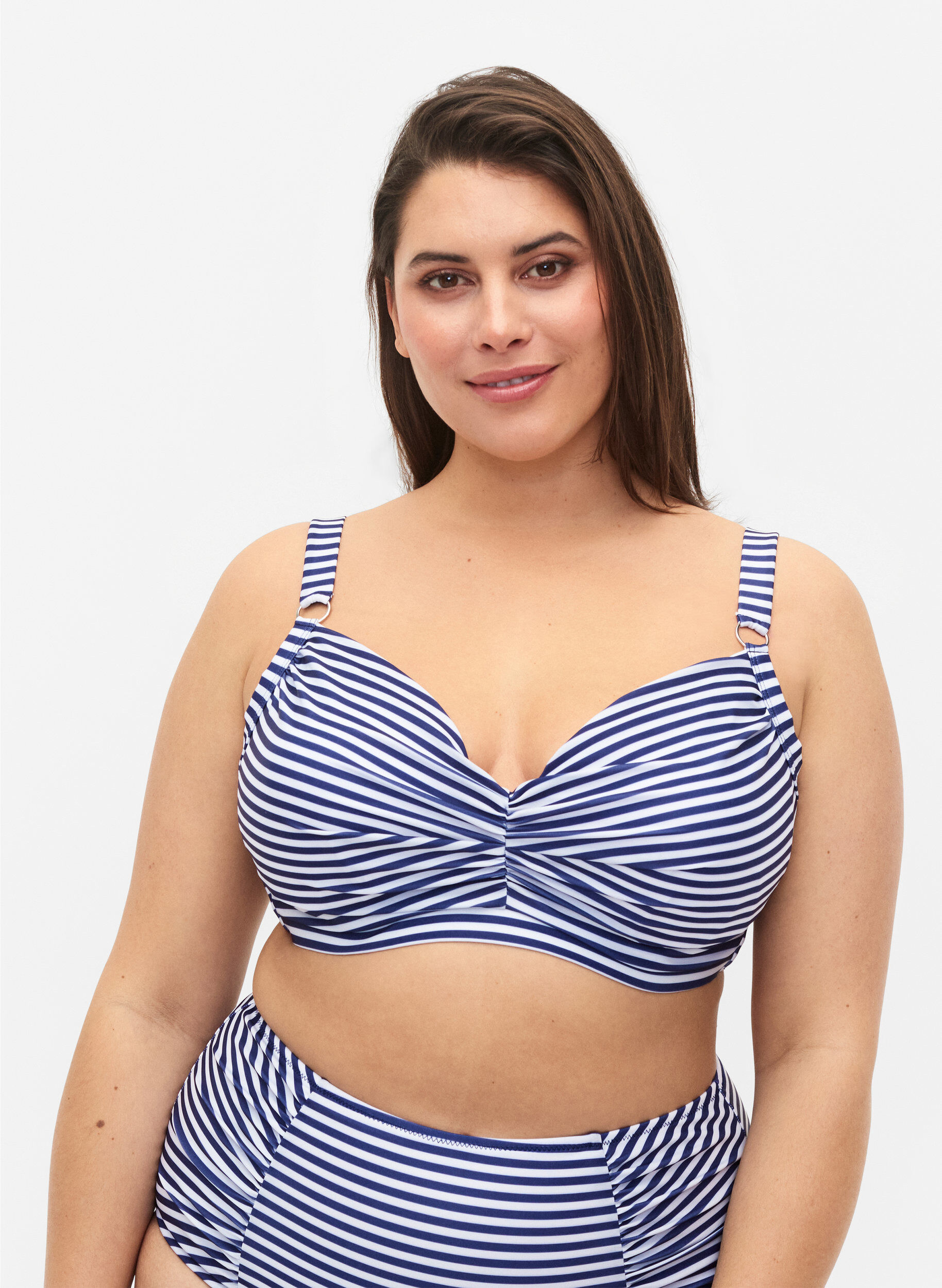 Zizzi Biustonosz bikini z nadrukiem i fiszbinami, Blue Striped, Model image number 0