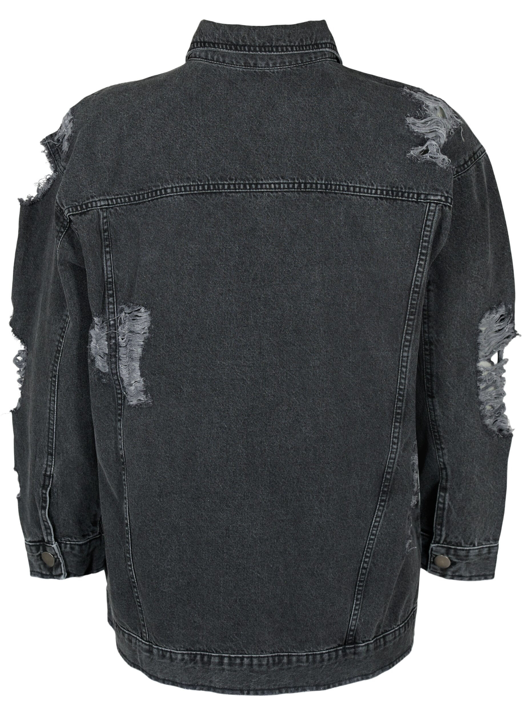 Zizzi Luzna kurtka jeansowa z przetartymi detalami, Dark Grey Denim, Packshot image number 1