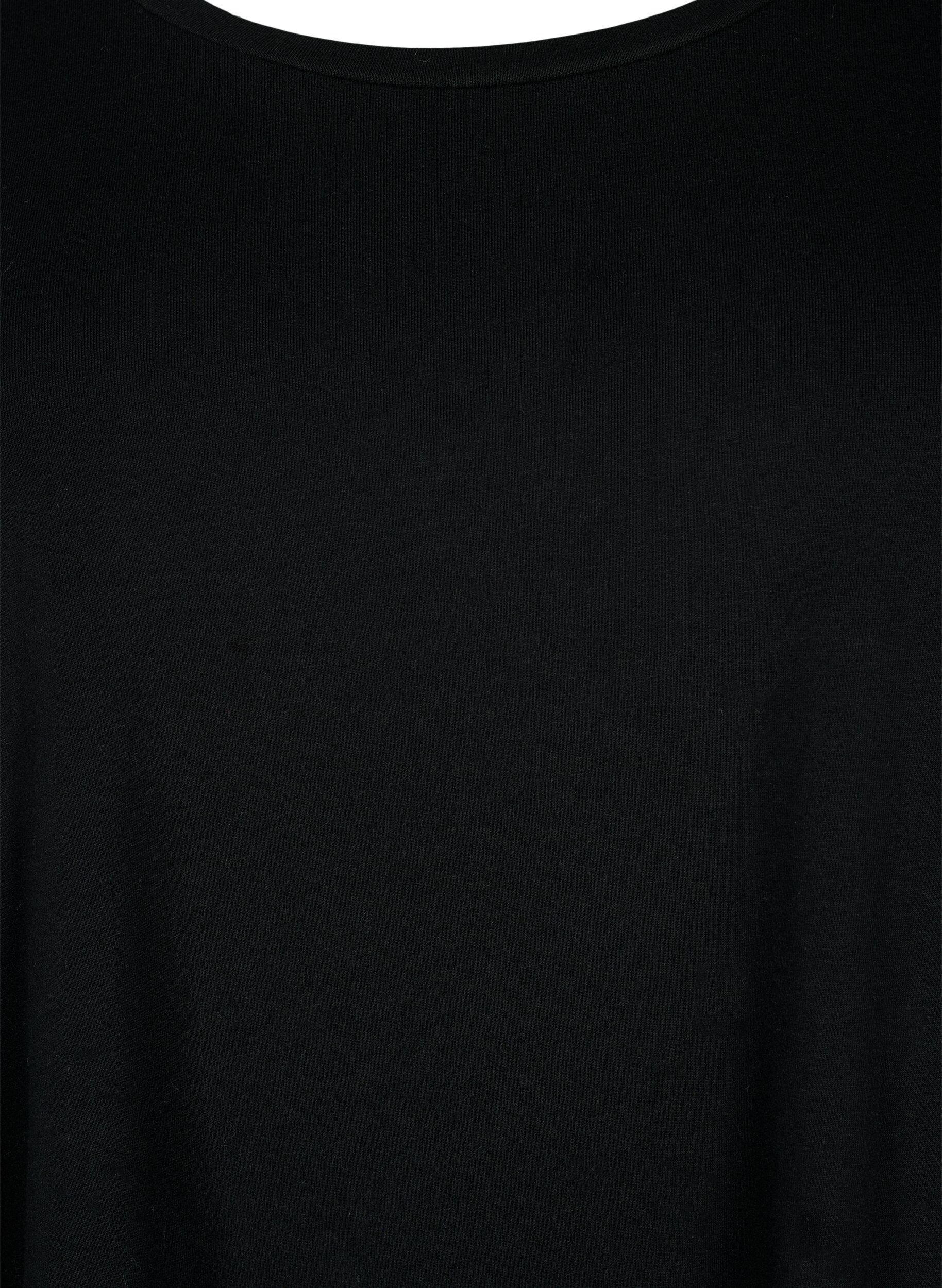 ZizziBawelniana koszulka typu basic z rekawami 3/4, Czarne, Packshot image number 2
