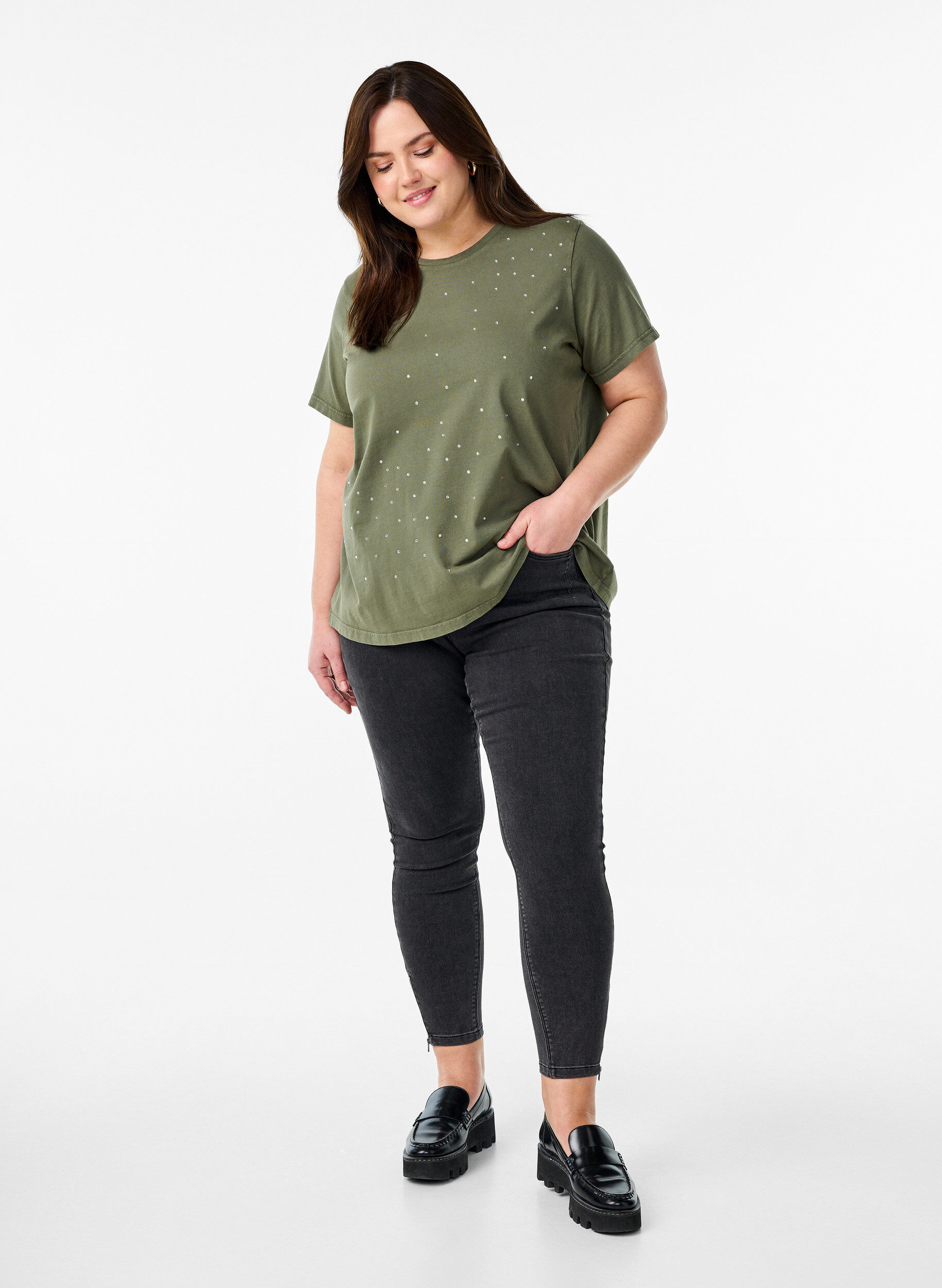 Zizzi Koszulka z bawelny organicznej z fajnym nadrukiem, Zielony, Model image number 1